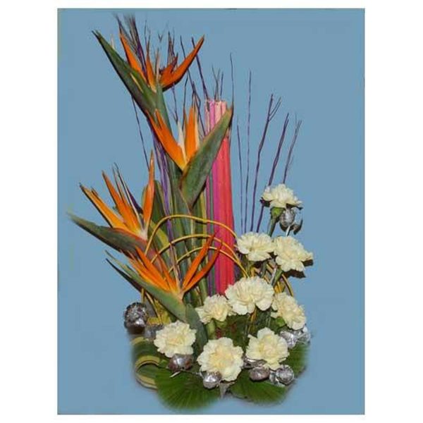 Birds of Paradise & Lemon Yellow Carnation