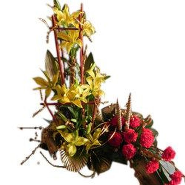 Floral arrangement with yellow lilies