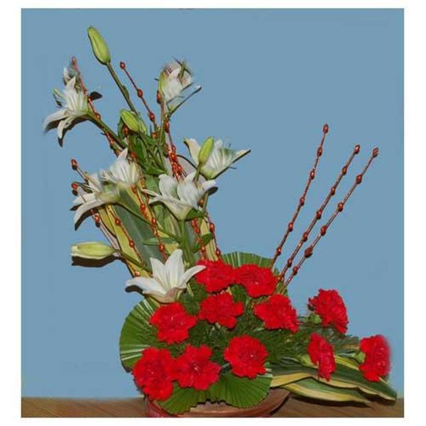 Red Carnation & White Lily